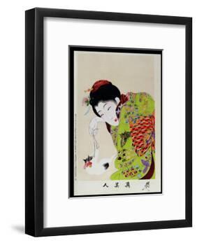 Shin Bijin (True Beauties) Depicting a Woman Playing with a Kitten, from a Series of 36, Modelled…-Toyohara Chikanobu-Framed Giclee Print