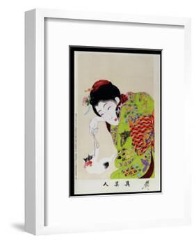 Shin Bijin (True Beauties) Depicting a Woman Playing with a Kitten, from a Series of 36, Modelled…-Toyohara Chikanobu-Framed Giclee Print