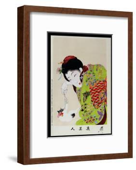 Shin Bijin (True Beauties) Depicting a Woman Playing with a Kitten, from a Series of 36, Modelled…-Toyohara Chikanobu-Framed Giclee Print