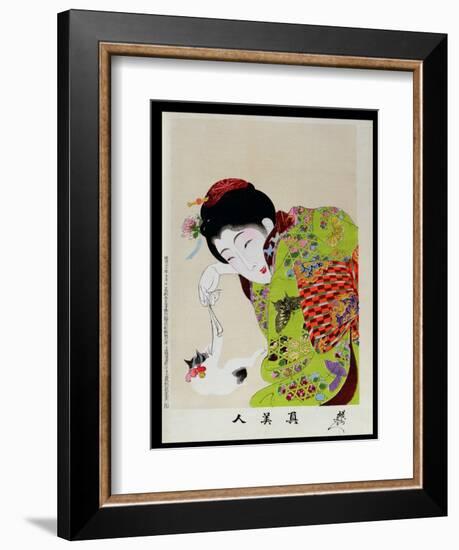 Shin Bijin (True Beauties) Depicting a Woman Playing with a Kitten, from a Series of 36, Modelled…-Toyohara Chikanobu-Framed Giclee Print