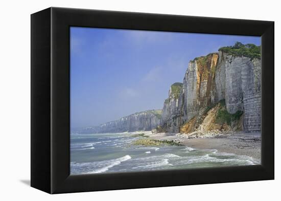 Shingle beach and chalk cliffs, Normandy, France-Philippe Clement-Framed Premier Image Canvas