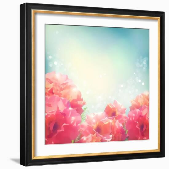 Shining Flowers Roses (Peonies) Background-kostins-Framed Art Print