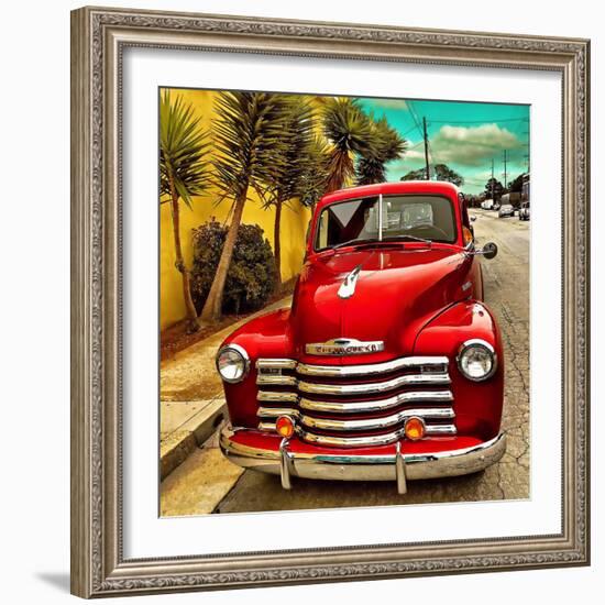 Shining Red Paintwork on Edited Scene of Classic Car in America-Salvatore Elia-Framed Photographic Print