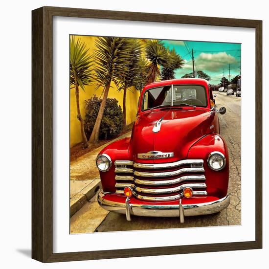 Shining Red Paintwork on Edited Scene of Classic Car in America-Salvatore Elia-Framed Photographic Print