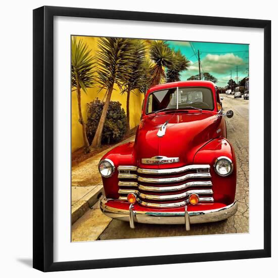 Shining Red Paintwork on Edited Scene of Classic Car in America-Salvatore Elia-Framed Photographic Print