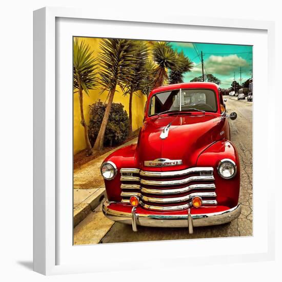 Shining Red Paintwork on Edited Scene of Classic Car in America-Salvatore Elia-Framed Photographic Print