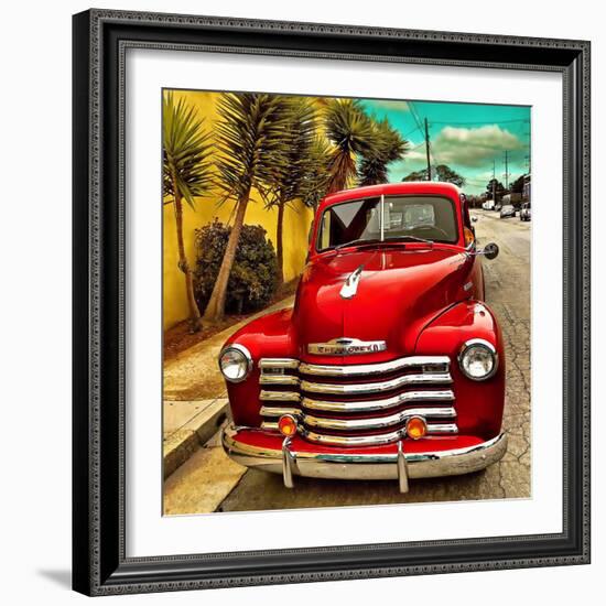 Shining Red Paintwork on Edited Scene of Classic Car in America-Salvatore Elia-Framed Photographic Print