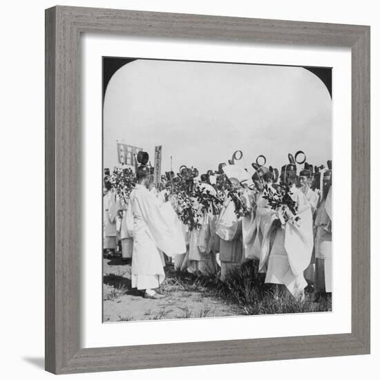 Shinto Priests in a Funeral Procession for 'Hitachi Maru' Victims, Tokyo, Japan, 1905-HC White-Framed Photographic Print