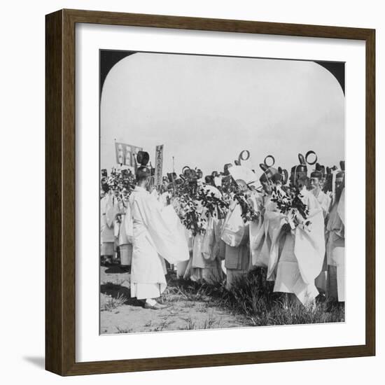 Shinto Priests in a Funeral Procession for 'Hitachi Maru' Victims, Tokyo, Japan, 1905-HC White-Framed Photographic Print