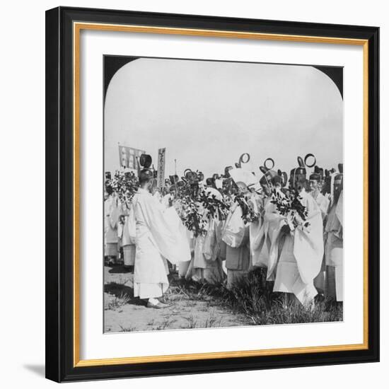 Shinto Priests in a Funeral Procession for 'Hitachi Maru' Victims, Tokyo, Japan, 1905-HC White-Framed Photographic Print