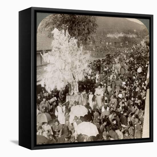 Shinto Procession Carrying Sacred Objects over a Bridge to the Imperial Museum, Kyoto, Japan, 1904-Underwood & Underwood-Framed Premier Image Canvas