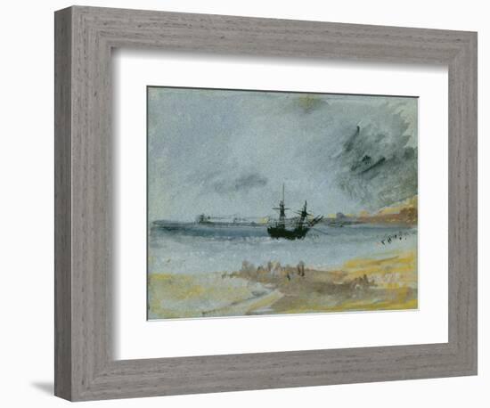 Ship Aground, Brighton, 1830 (Black Ink, W/C and Bodycolour on Paper)-J. M. W. Turner-Framed Giclee Print