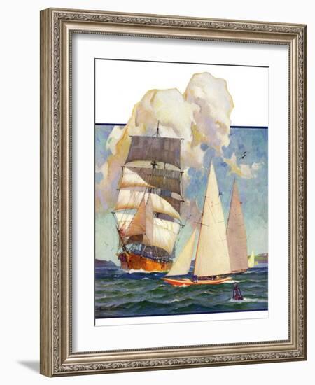 "Ship and Sailboats,"July 16, 1932-Gordon Grant-Framed Giclee Print