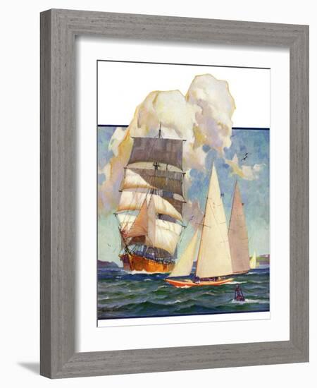 "Ship and Sailboats,"July 16, 1932-Gordon Grant-Framed Giclee Print