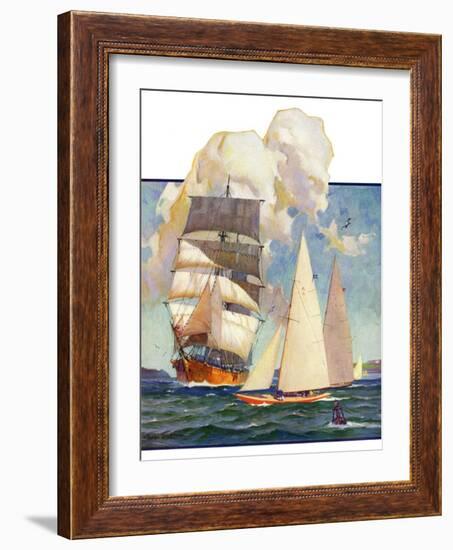 "Ship and Sailboats,"July 16, 1932-Gordon Grant-Framed Giclee Print