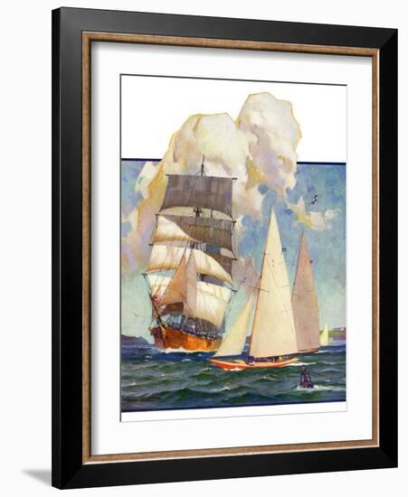 "Ship and Sailboats,"July 16, 1932-Gordon Grant-Framed Giclee Print