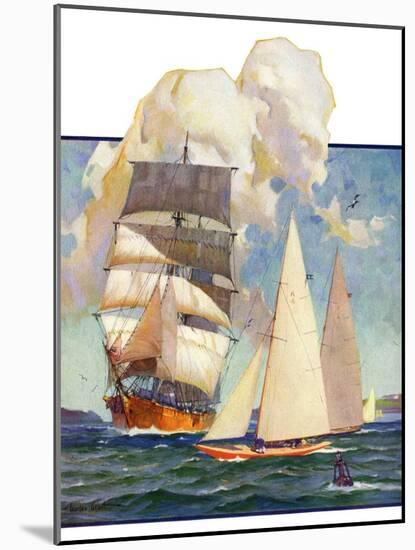 "Ship and Sailboats,"July 16, 1932-Gordon Grant-Mounted Giclee Print