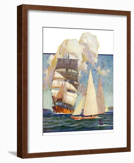 "Ship and Sailboats,"July 16, 1932-Gordon Grant-Framed Giclee Print