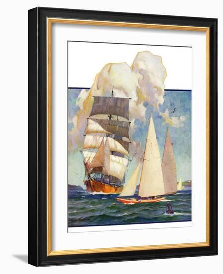 "Ship and Sailboats,"July 16, 1932-Gordon Grant-Framed Giclee Print