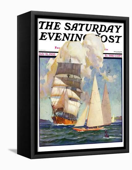 "Ship and Sailboats," Saturday Evening Post Cover, July 16, 1932-Gordon Grant-Framed Premier Image Canvas