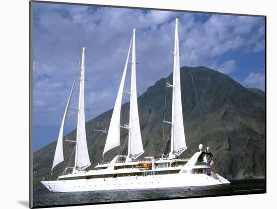 Ship and Stromboli Volcano, Le Ponant, Aeolian Islands, Sicily, Italy-Connie Bransilver-Mounted Photographic Print