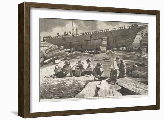 Ship Building, Gloucester Harbor, Published in "Harper's Weekly", October 11, 1873-Winslow Homer-Framed Giclee Print