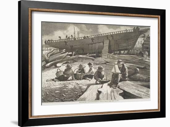 Ship Building, Gloucester Harbor, Published in "Harper's Weekly", October 11, 1873-Winslow Homer-Framed Giclee Print