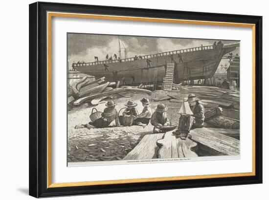 Ship Building, Gloucester Harbor, Published in "Harper's Weekly", October 11, 1873-Winslow Homer-Framed Giclee Print