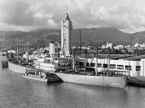 Port Of Honolulu >> Ship Freighter At Dock By Aloha Tower Built 1926 Port Of Honolulu Port Of Honolulu >> Ship Freighter At Dock By Aloha Tower Built 1926 Port Of Honolulu