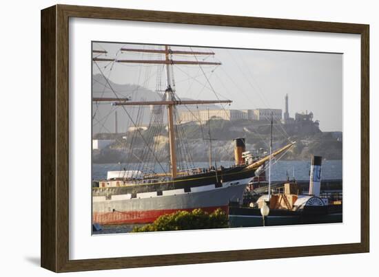 Ship in front of Alcatraz, Fishermans Wharf, San Francisco, California-Anna Miller-Framed Photographic Print