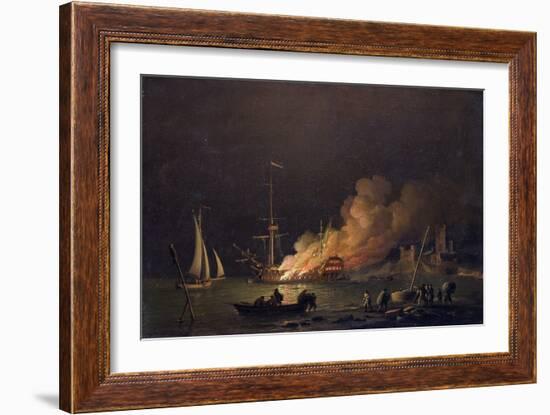 Ship on Fire at Night, C.1756-Charles Brooking-Framed Giclee Print
