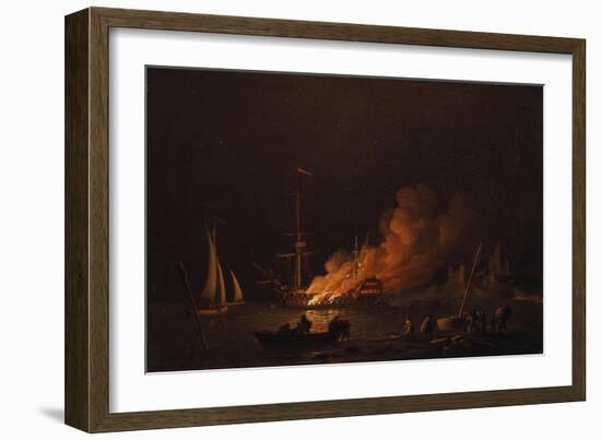 Ship on Fire at Night, Ca 1756-Charles Brooking-Framed Giclee Print