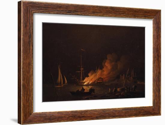 Ship on Fire at Night, Ca 1756-Charles Brooking-Framed Giclee Print