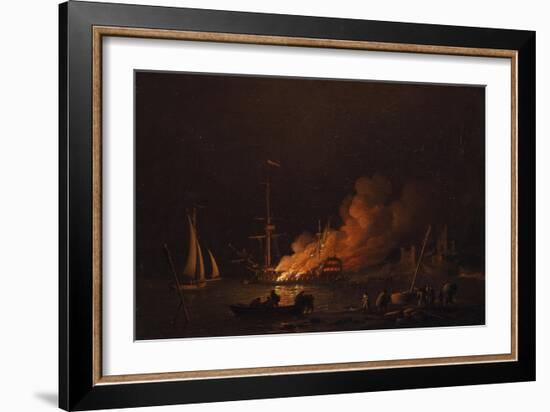Ship on Fire at Night, Ca 1756-Charles Brooking-Framed Giclee Print