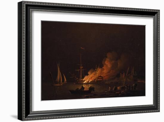 Ship on Fire at Night, Ca 1756-Charles Brooking-Framed Giclee Print