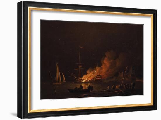 Ship on Fire at Night, Ca 1756-Charles Brooking-Framed Giclee Print