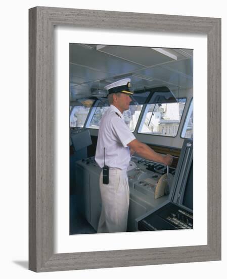 Ship's Captain on the Bridge, Cruise Ship-Gavin Hellier-Framed Photographic Print