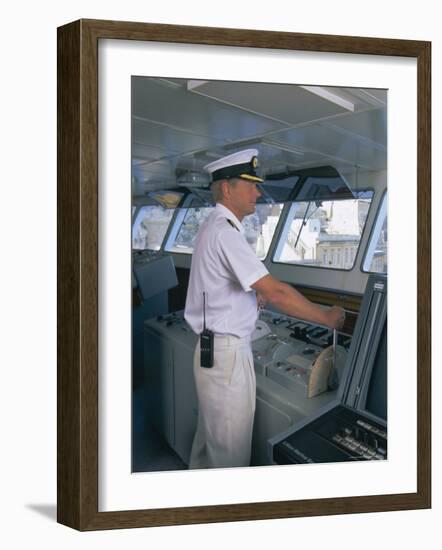 Ship's Captain on the Bridge, Cruise Ship-Gavin Hellier-Framed Photographic Print