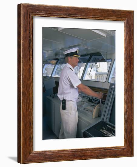 Ship's Captain on the Bridge, Cruise Ship-Gavin Hellier-Framed Photographic Print