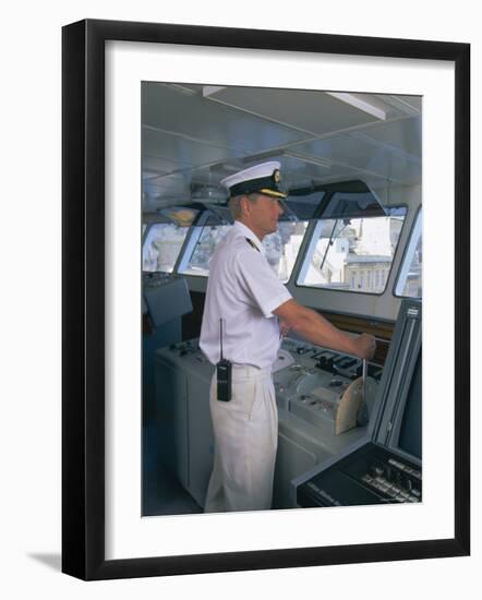 Ship's Captain on the Bridge, Cruise Ship-Gavin Hellier-Framed Photographic Print