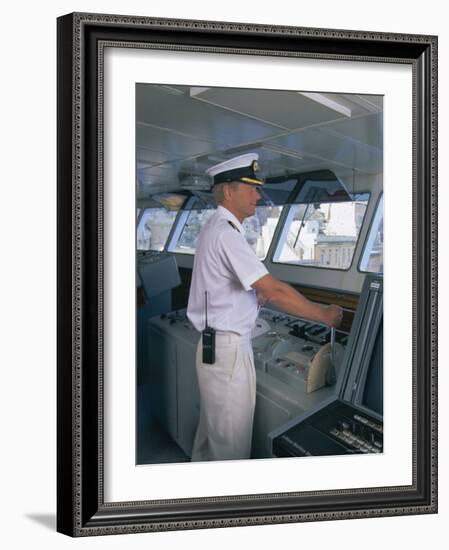 Ship's Captain on the Bridge, Cruise Ship-Gavin Hellier-Framed Photographic Print