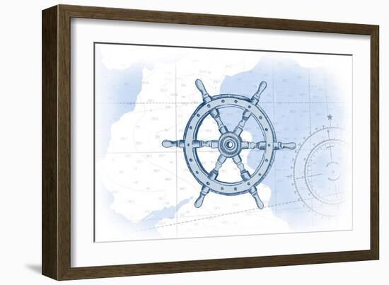 Ship Wheel - Blue - Coastal Icon-Lantern Press-Framed Art Print