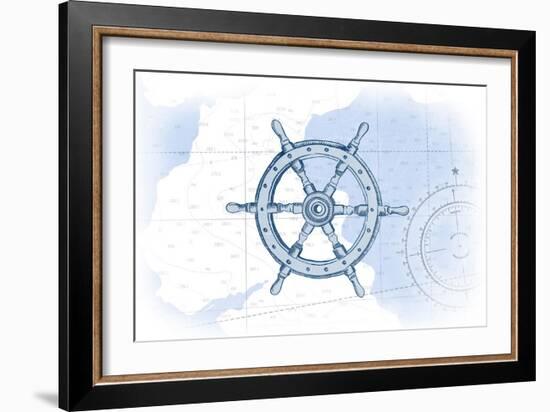 Ship Wheel - Blue - Coastal Icon-Lantern Press-Framed Art Print