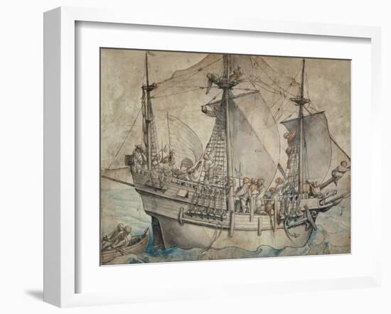 Ship with armed men-Hans Holbein the Younger-Framed Giclee Print