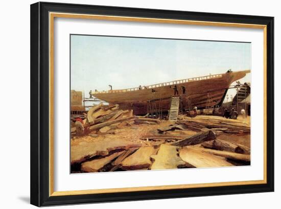 Shipbuilding, Gloucester, USA, 1871-Winslow Homer-Framed Giclee Print