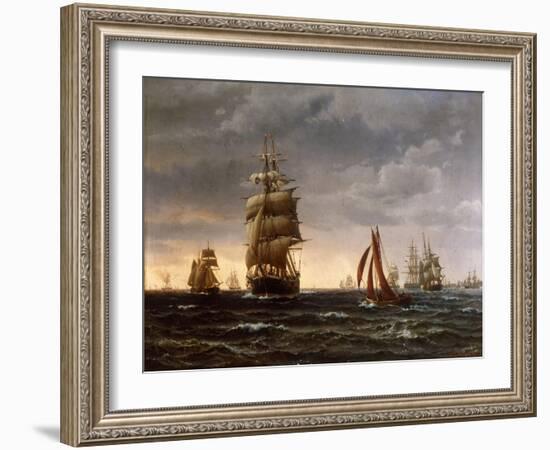 Shipping in a Choppy Sea, 1850-Wilhelm Melbye-Framed Giclee Print