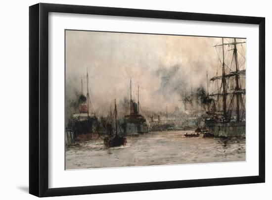 Shipping in the Pool with St. Paul's in the Background, 1912-Charles Edward Dixon-Framed Giclee Print