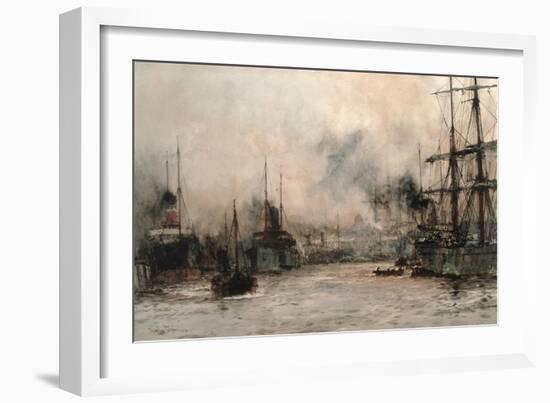 Shipping in the Pool with St. Paul's in the Background, 1912-Charles Edward Dixon-Framed Giclee Print