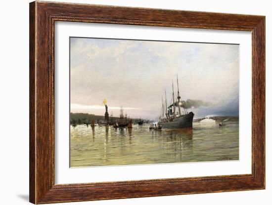 Shipping Near the Statue of Liberty-Christian Cornelius Dommerson-Framed Giclee Print