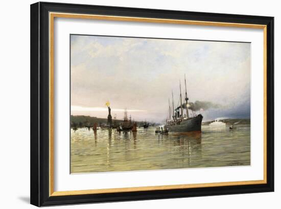 Shipping Near the Statue of Liberty-Christian Cornelius Dommerson-Framed Giclee Print